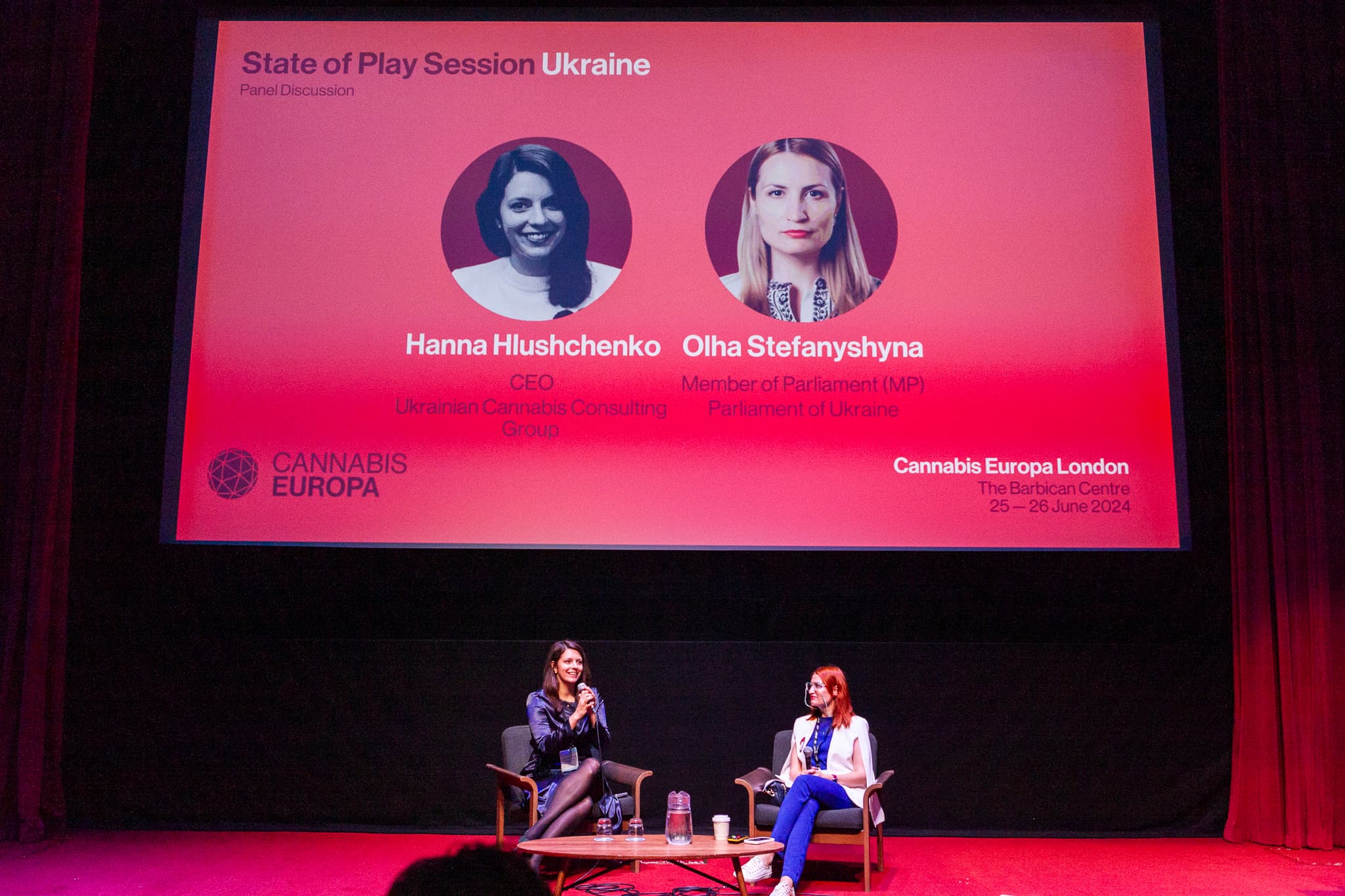 A speaker on stage at Cannabis Europa London 2024