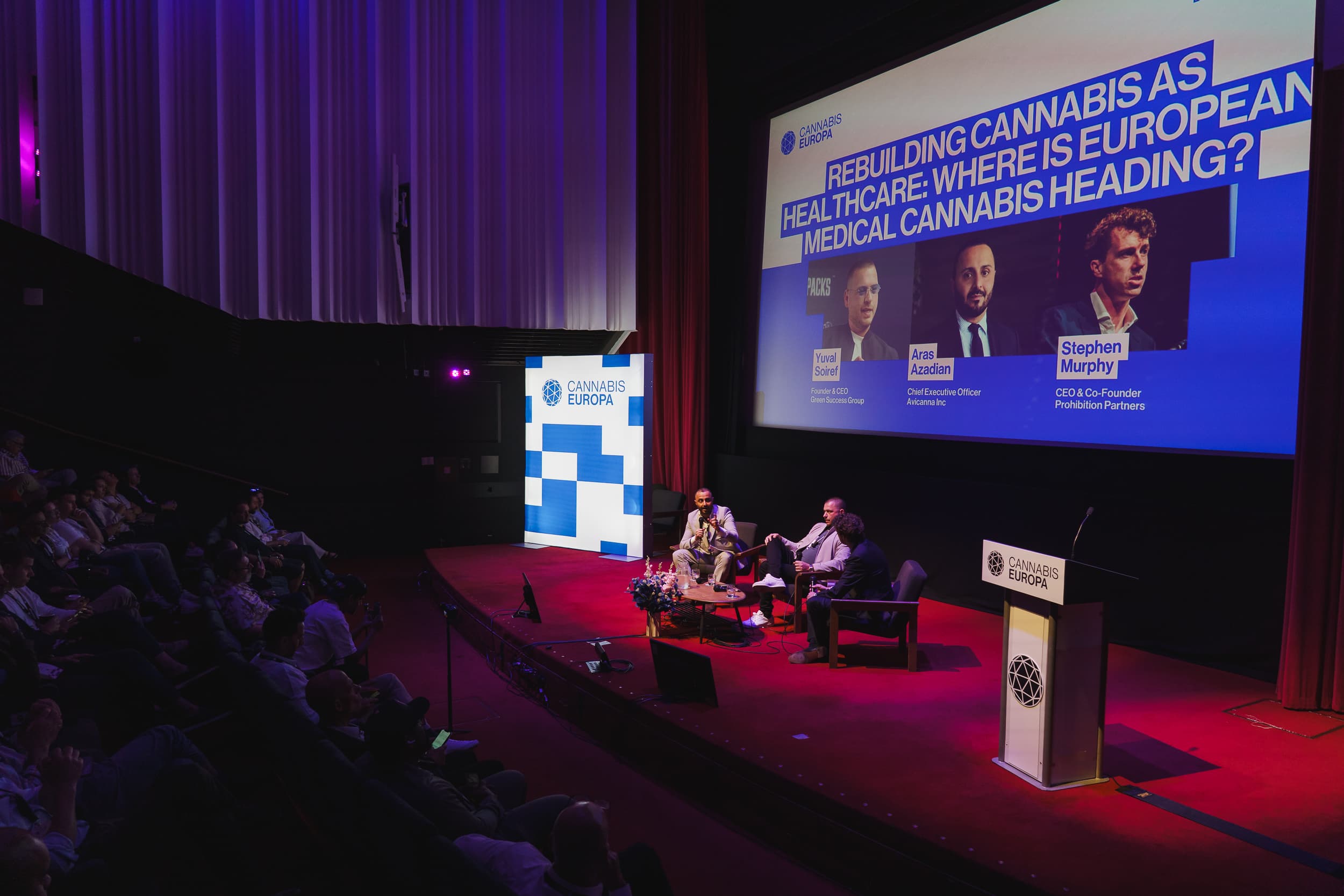 Panellists mid-discussion on the Cannabis Europa main stage